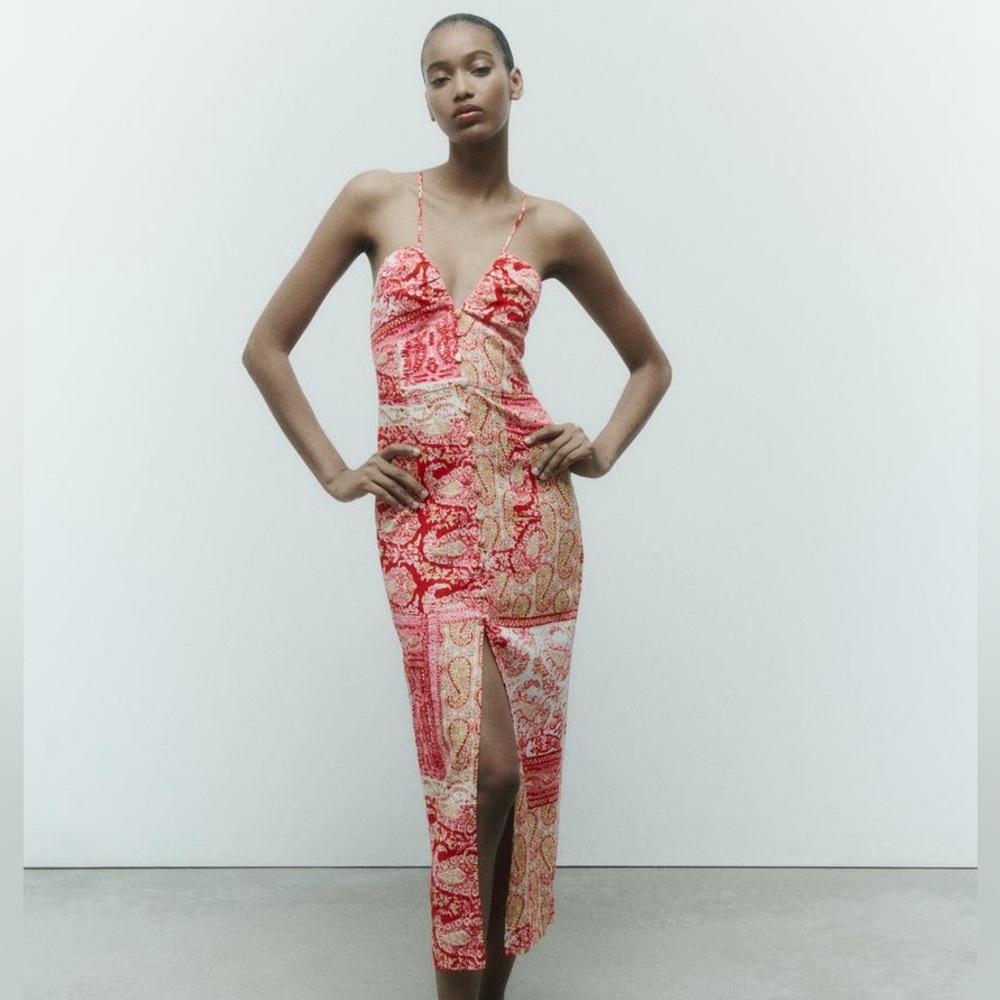 ZARA Patchwork Print Midi Dress